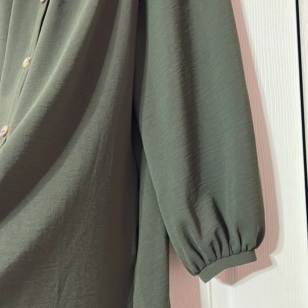 ZARA Women’s Olive Green Ruffle High  Neck Mini Dress Size M - Picture 4 of 7